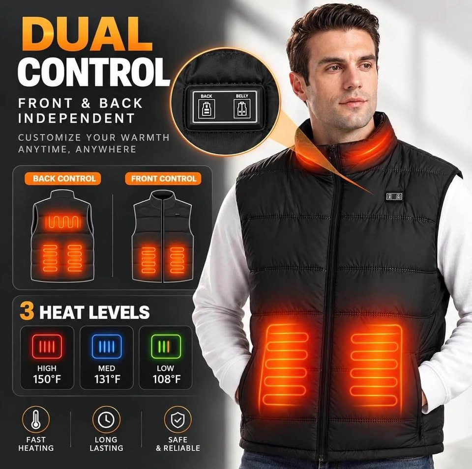 Heated Vest for Men (Size M), 7.4V Rechargeable 5-Zone - photo 3