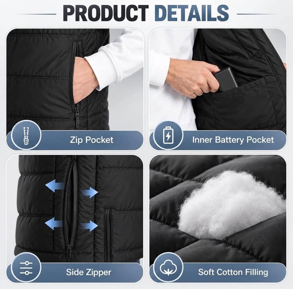 Heated Vest for Men (Size M), 7.4V Rechargeable 5-Zone - photo 4