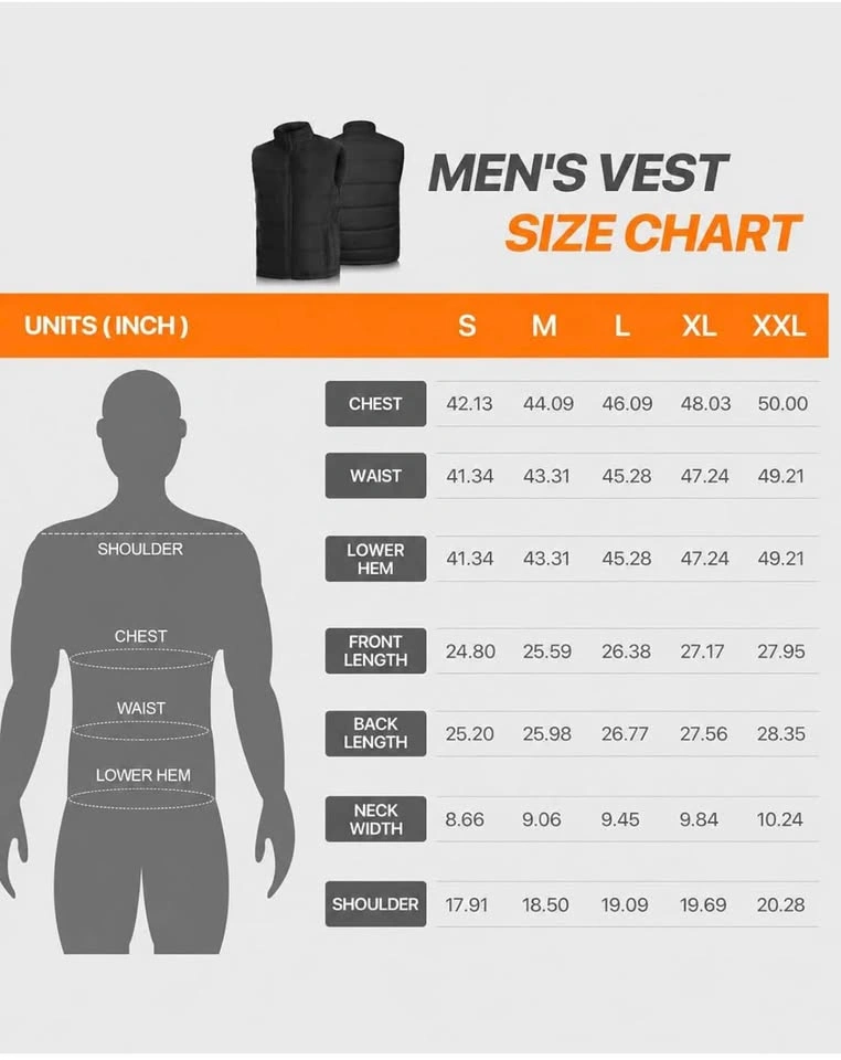 Heated Vest for Men (Size M), 7.4V Rechargeable 5-Zone - photo 5