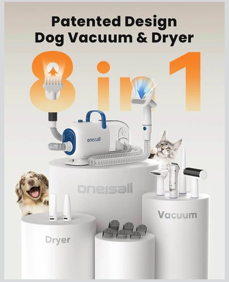Oneisall 8-in-1 Dog Grooming Vacuum & Dryer Kit