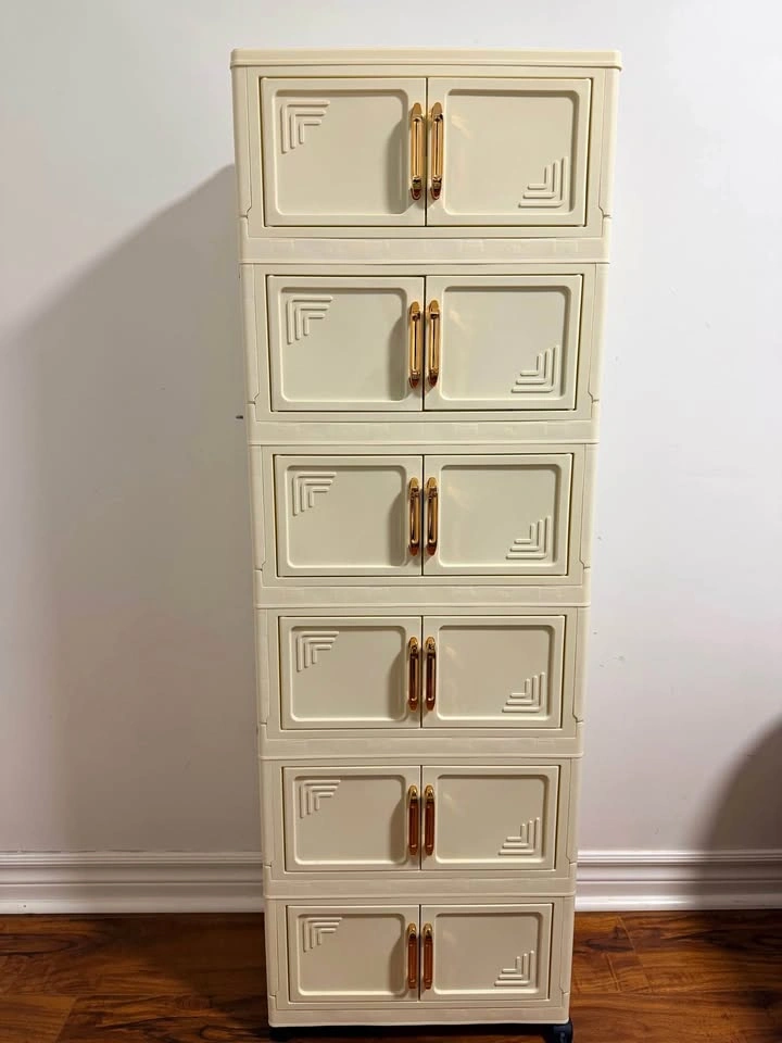 6-Tier Plastic Baby Storage Cabinet with Double Doors