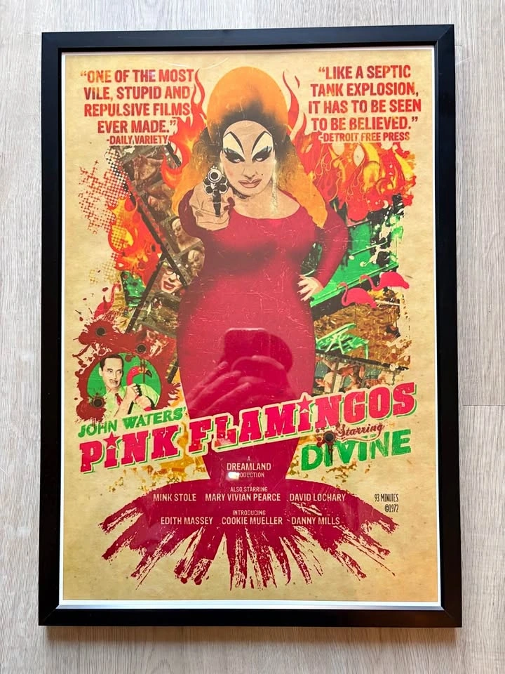 John Waters Pink Flamingos wall art 13”x19”