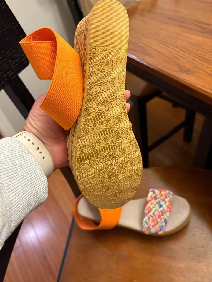 Orange Elastic Multi-Color Woven Wedge Sandals - photo 3
