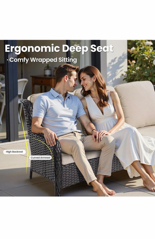 3-Piece Outdoor Wicker Sofa Set with 2 Ottomans - photo 2