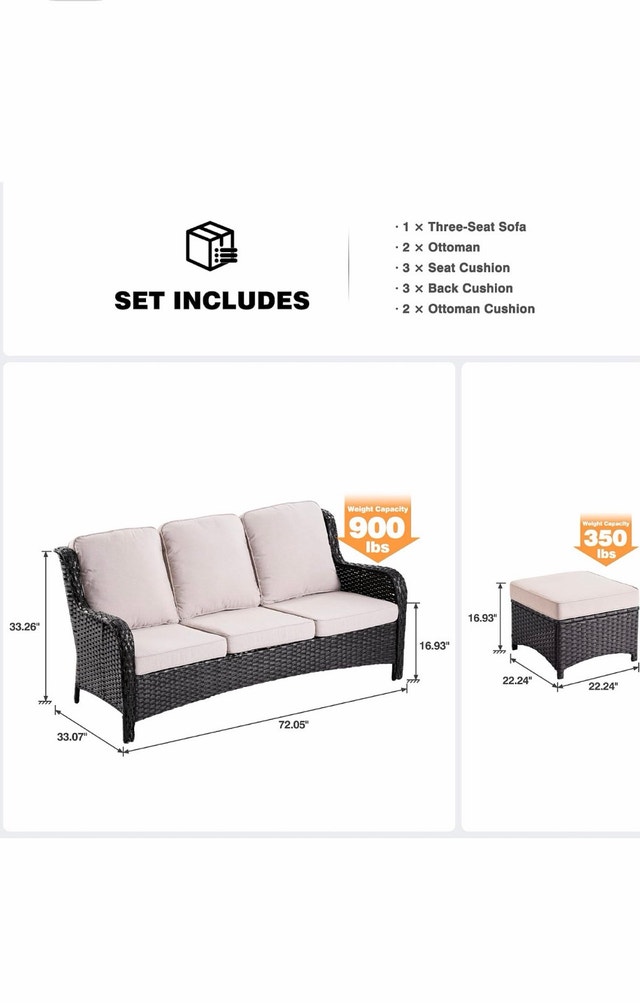 3-Piece Outdoor Wicker Sofa Set with 2 Ottomans - photo 4