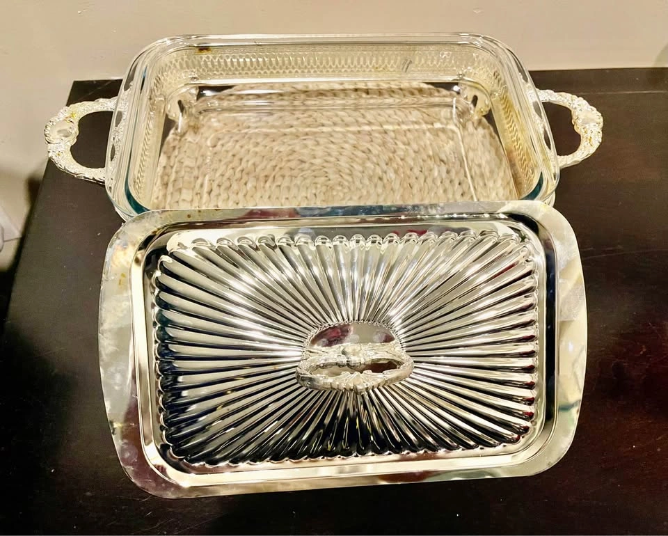 Vintage Silver Plated Footed Casserole Dish with Glass Insert - photo 2