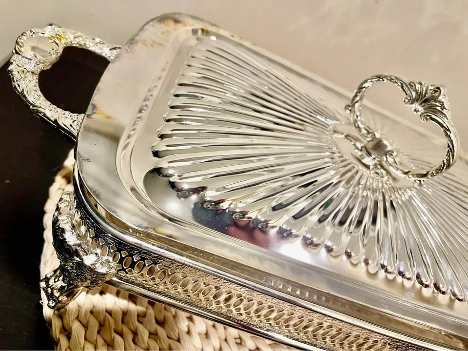 Vintage Silver Plated Footed Casserole Dish with Glass Insert - photo 4