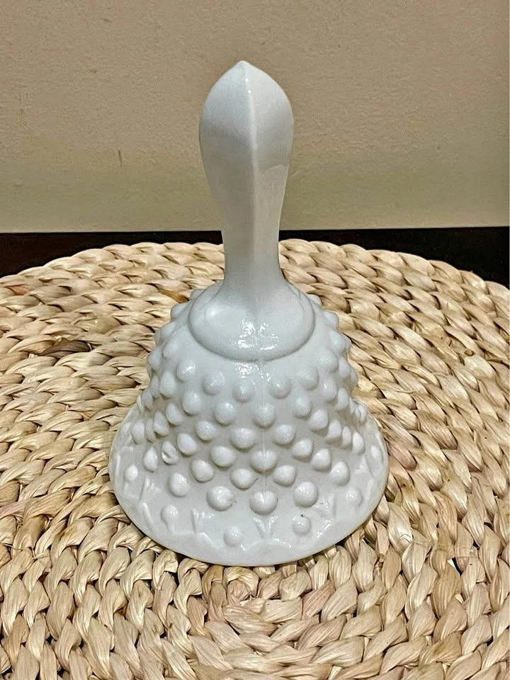 Vintage Colonial White Milk Glass FENTON Ornate Bell