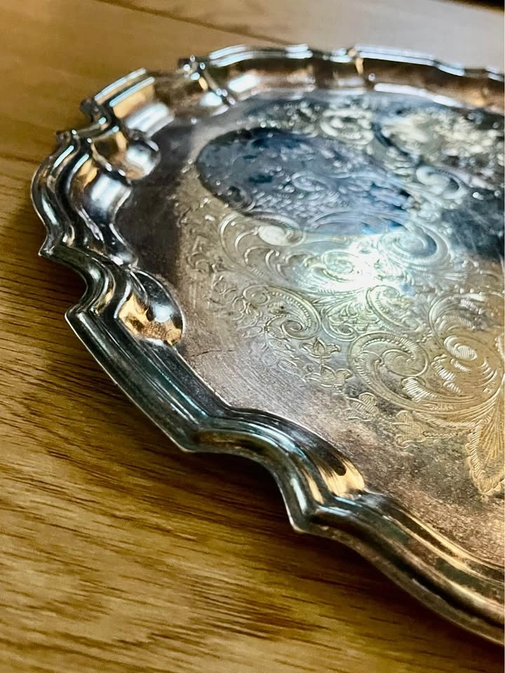 Vintage Old Sheffield Plate Silver Plated Round Tray - photo 2