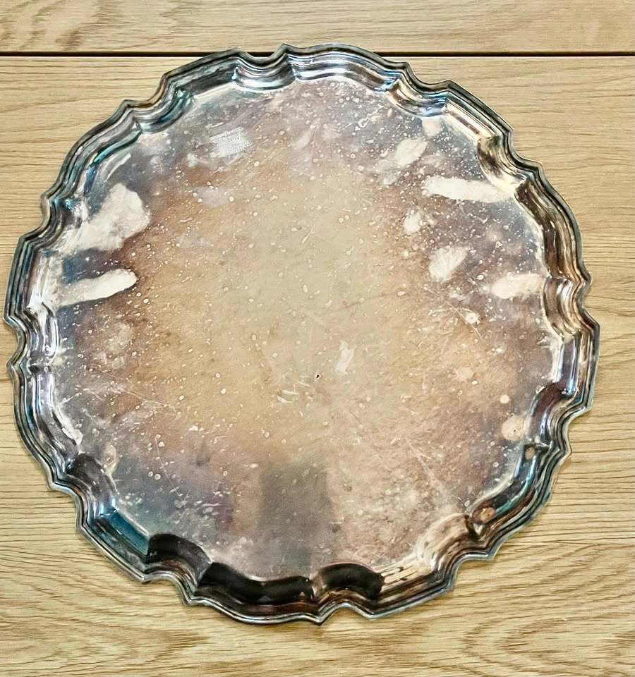 Vintage Old Sheffield Plate Silver Plated Round Tray - photo 3