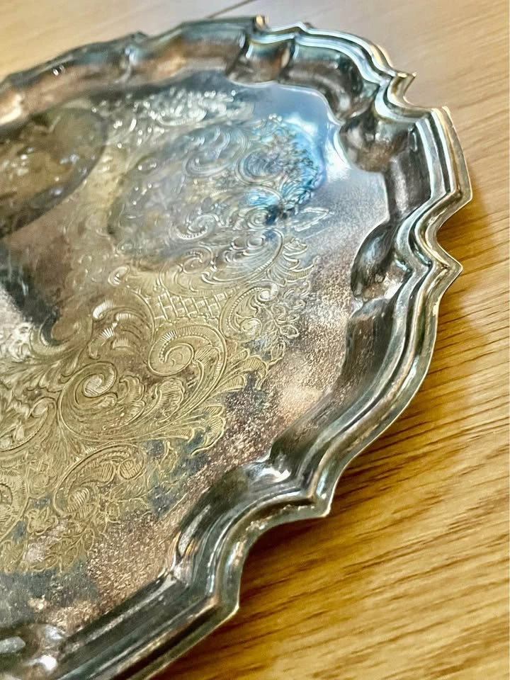 Vintage Old Sheffield Plate Silver Plated Round Tray - photo 4