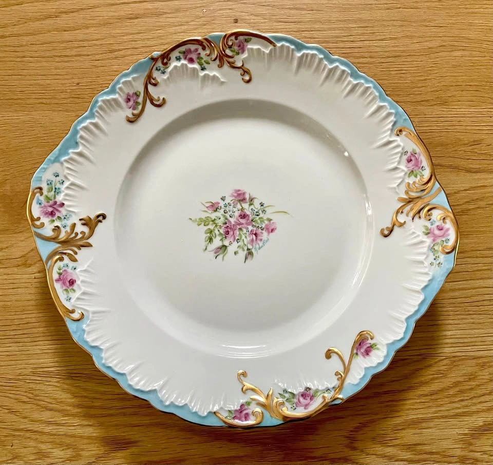 Rare 1900 Antique Floral Porcelain Plate with Gold Gilt
