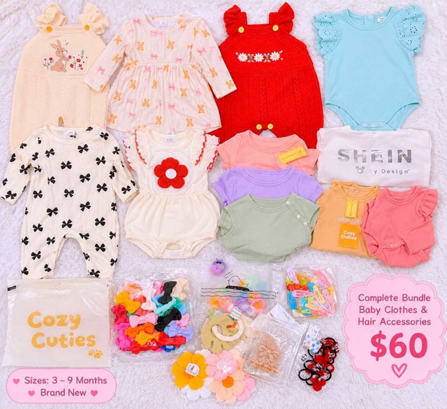 BRAND NEW BABY CLOTHES & HAIR ACCESSORIES BUNDLE – $60