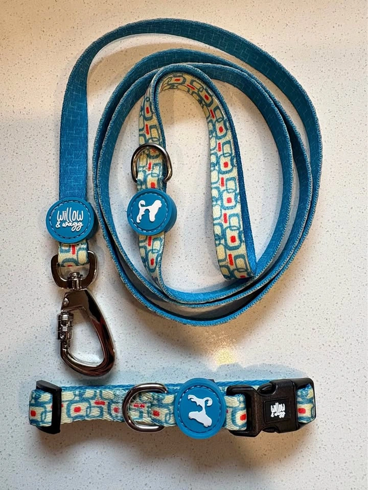 NEW Dog Collar + Leash Set - Atomic Retro Pattern - S/M/L