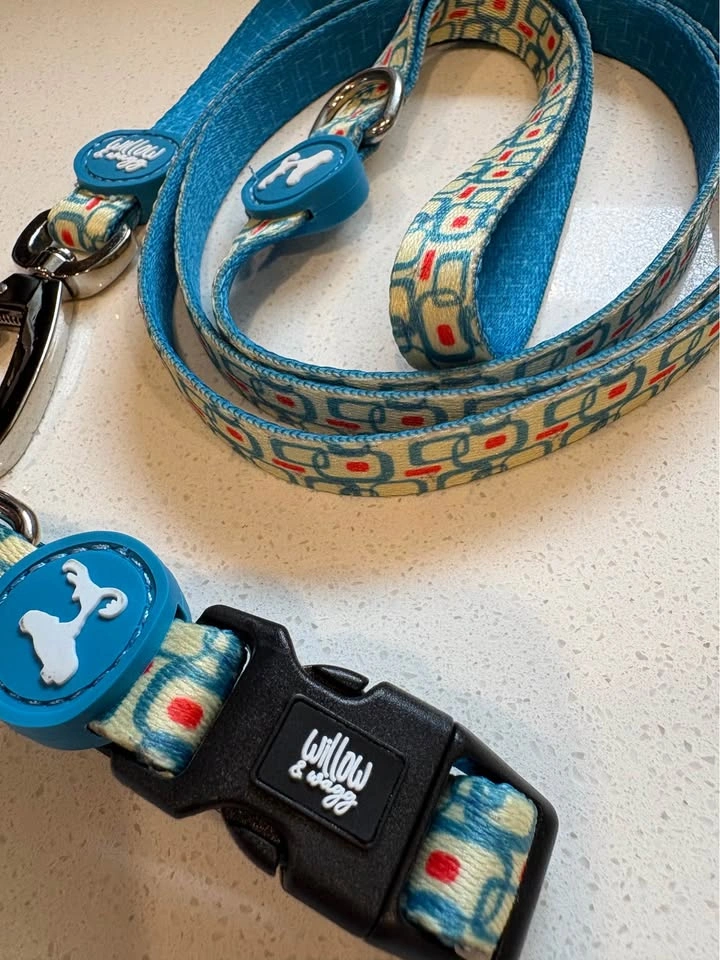 NEW Dog Collar + Leash Set - Atomic Retro Pattern - S/M/L - photo 3