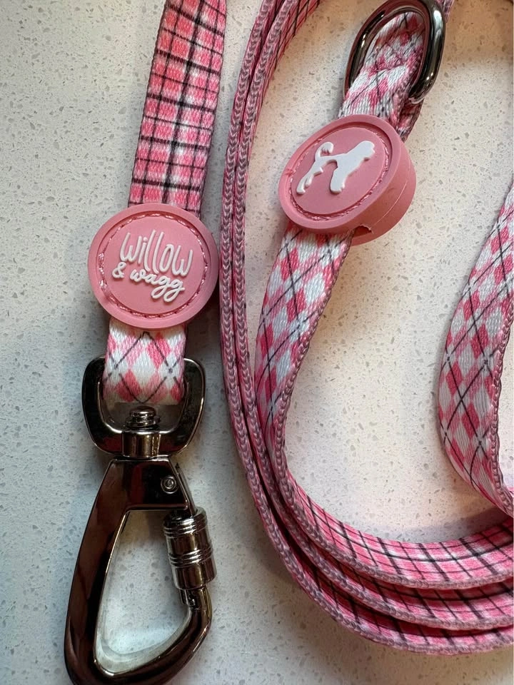 NEW Dog Collar + Leash Set in Pink Argyle - S/M/L Available - photo 4