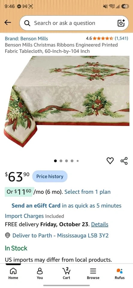 Benson Mills Christmas Ribbons Fabric Tablecloth 60x104 - photo 4