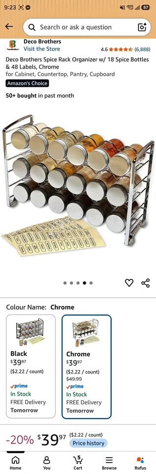 Deco Brothers Spice Rack Organizer with 18 Spice Bottles