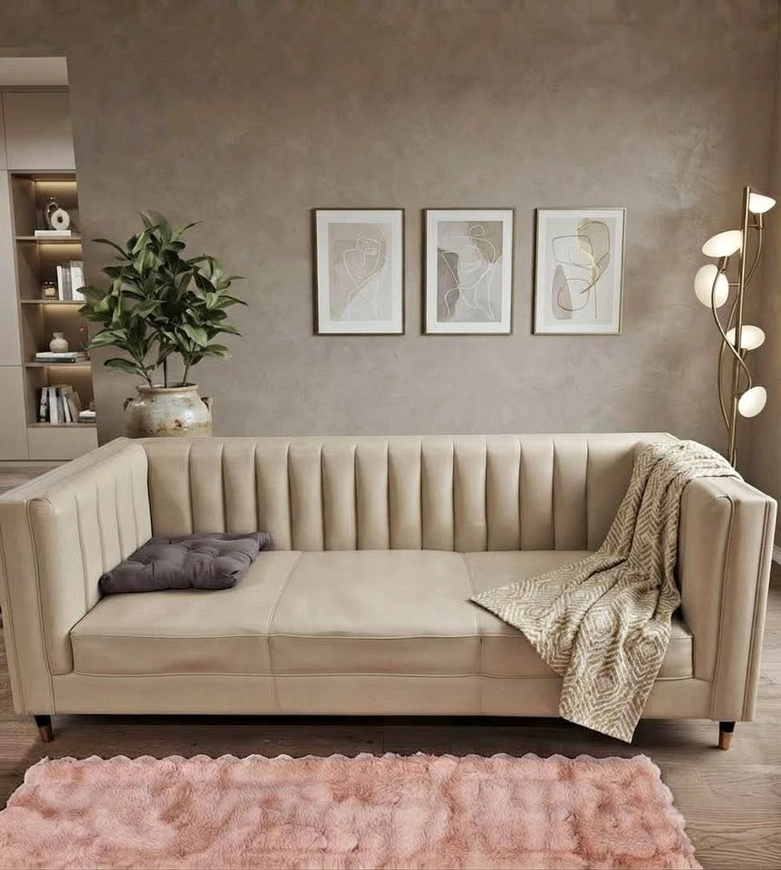 Modern Beige Channel Tufted Sofa