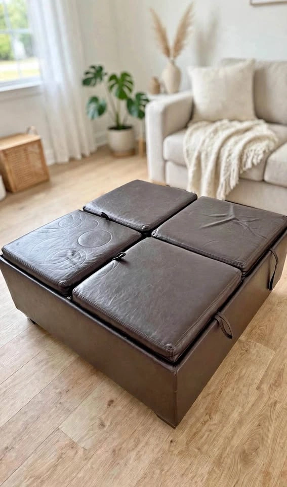 Square Faux Leather Storage Ottoman with 4 Trays