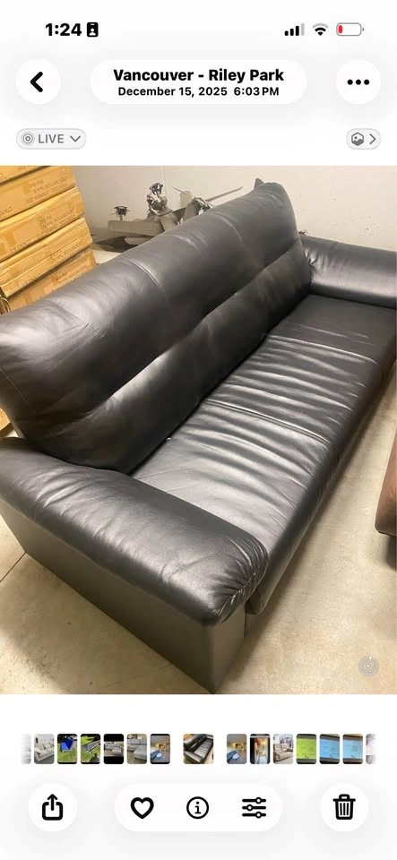 Black Leather Sofa – 2.1 m 3-Seater, Good Condition, No Rips