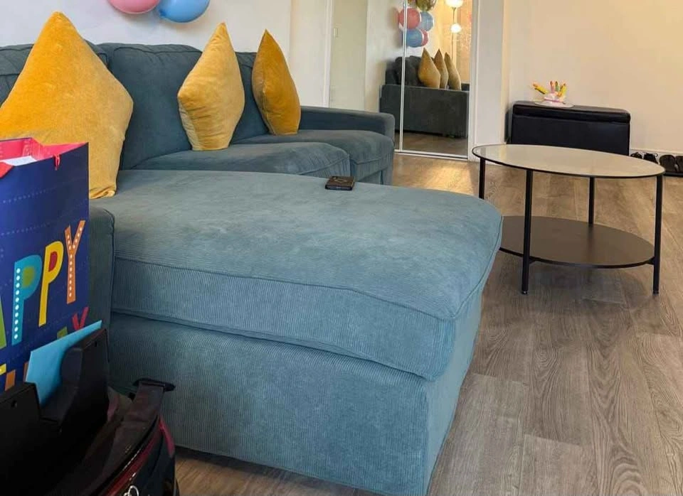 IKEA Sectional Sofa with Chaise and Glass Coffee Table - photo 2