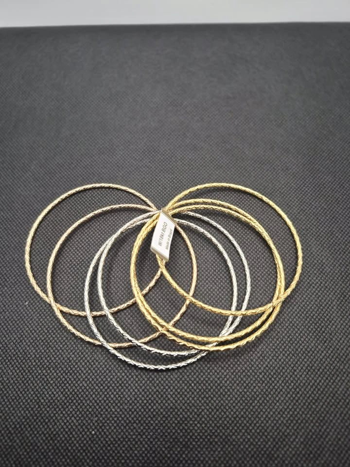 18kt Brazilian Gold Overlay Tri-Color Textured Bangle Set of 7
