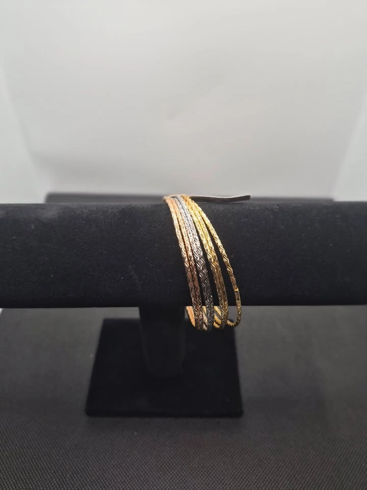 18kt Brazilian Gold Overlay Tri-Color Textured Bangle Set of 7 - photo 3