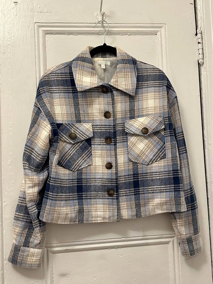Nordstrom Abound Blue & White Cropped Plaid Jacket Size S