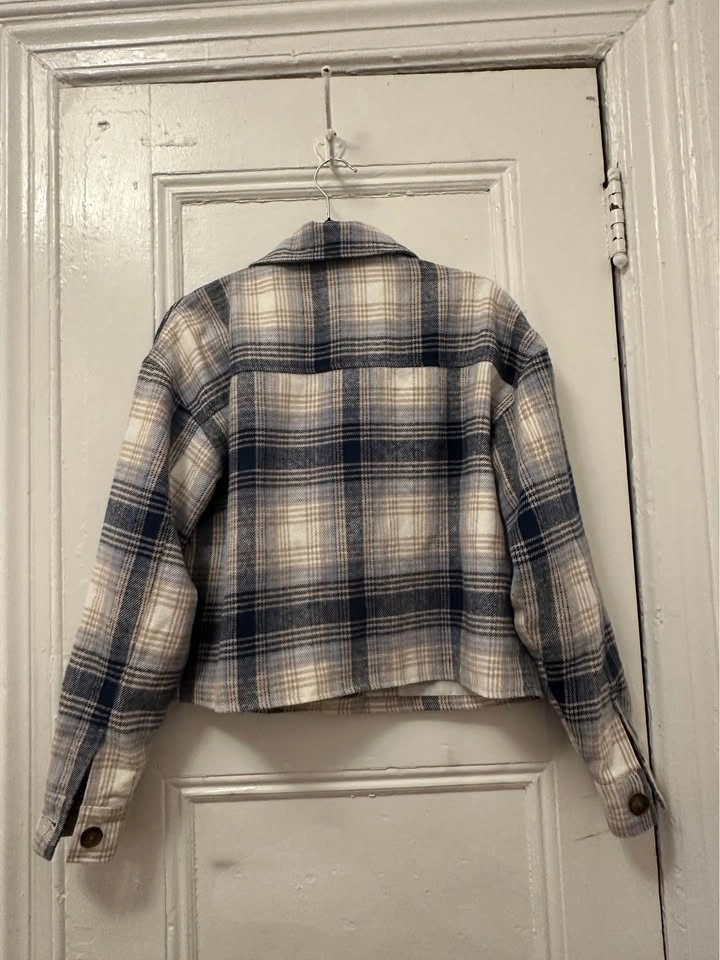 Nordstrom Abound Blue & White Cropped Plaid Jacket Size S - photo 2