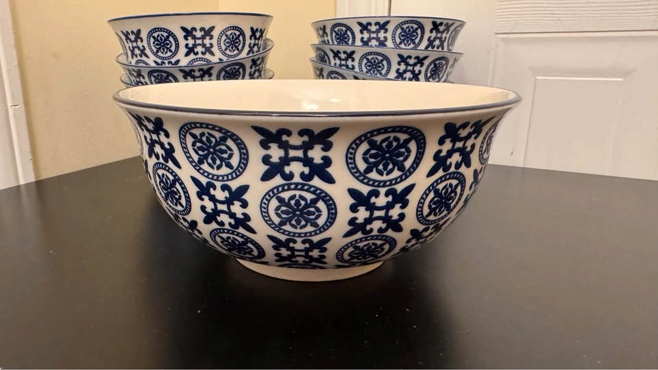 9-Piece Blue & White Ceramic Bowl Set - photo 3