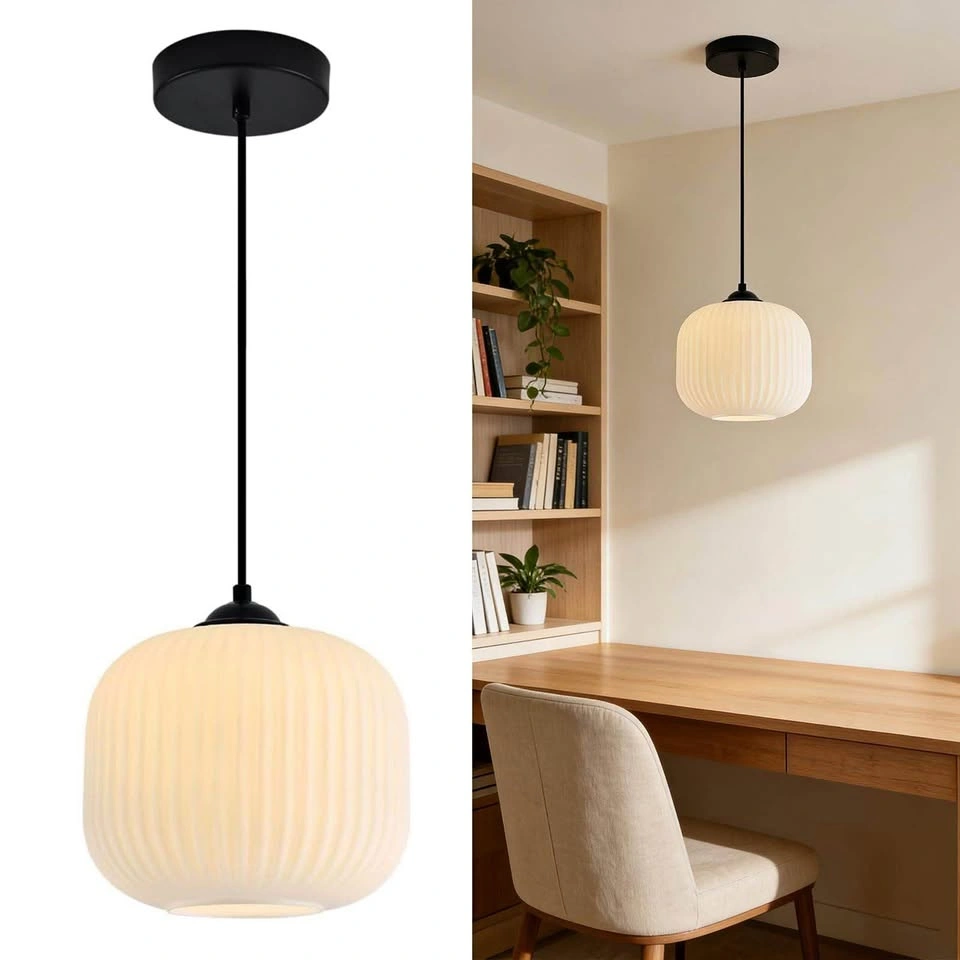FLYROSE Ribbed Glass Pendant single Light in Matte Black