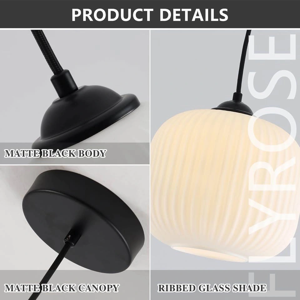 FLYROSE Ribbed Glass Pendant single Light in Matte Black - photo 2