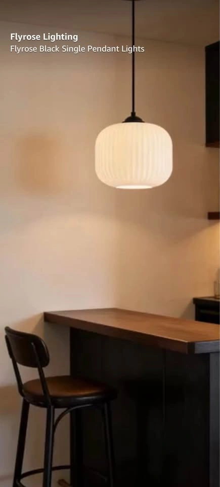 FLYROSE Ribbed Glass Pendant single Light in Matte Black - photo 4