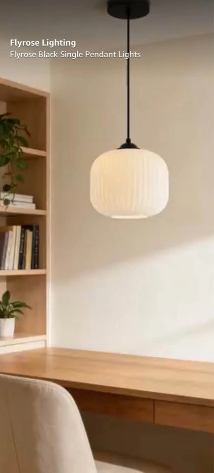FLYROSE Ribbed Glass Pendant single Light in Matte Black - photo 5