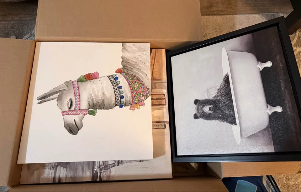 Set of 4 Canvas Wall Art - Bear, Llama, and Paris Scenes - photo 3