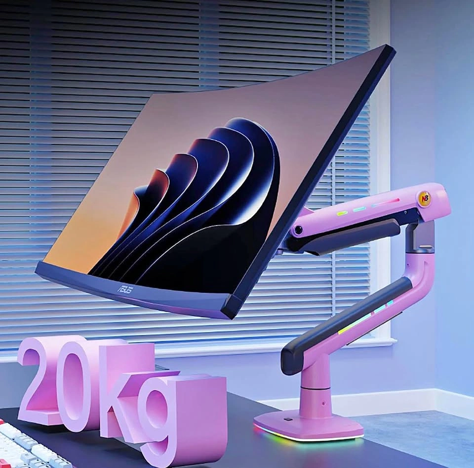 NB Pink RGB Heavy Duty Single Monitor Arm