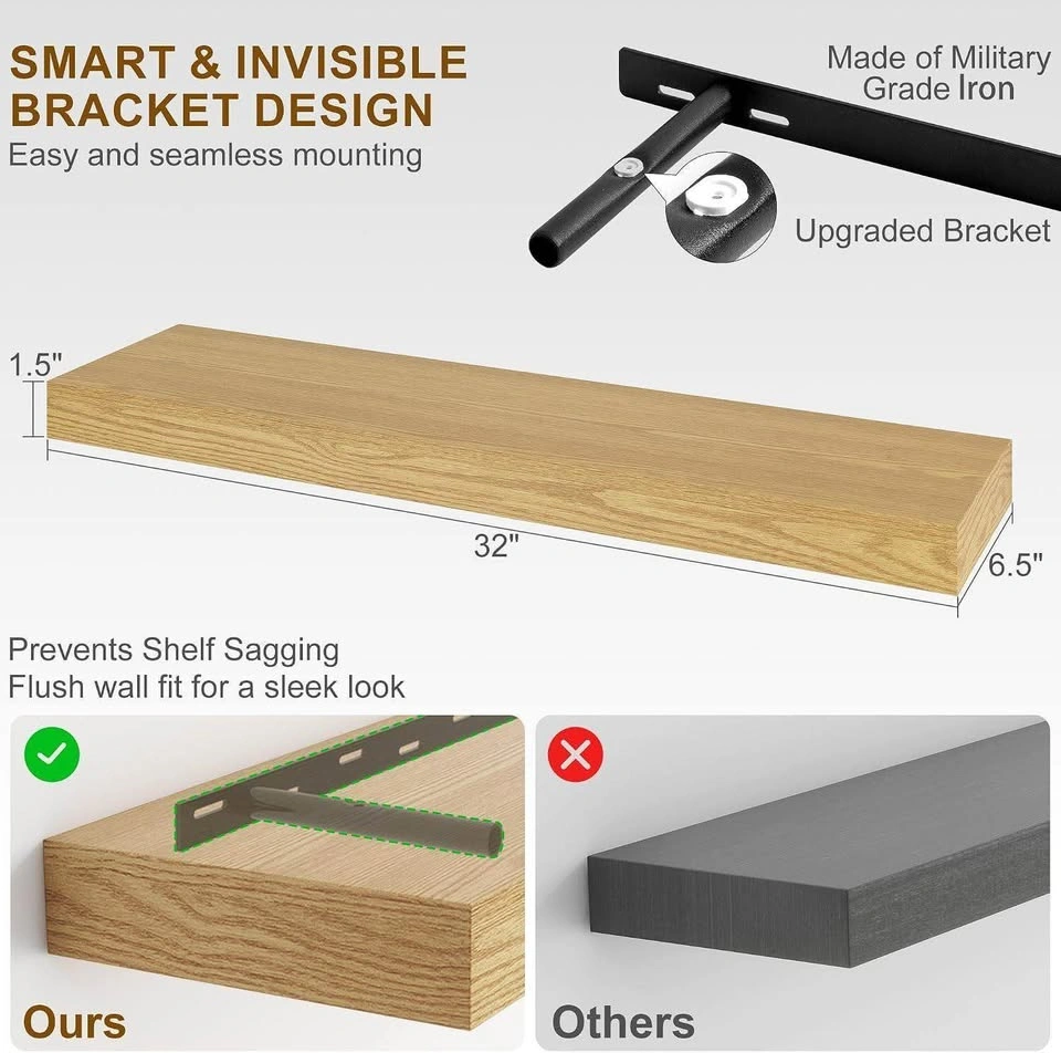 Floating Wood Wall Shelf with Invisible Bracket - photo 3