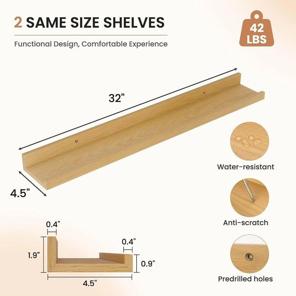 Set of 2 Wood Floating Shelves - photo 3