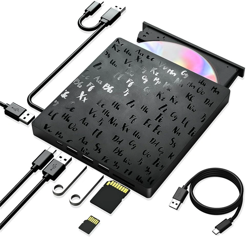 7-in-1 External CD/DVD Drive with USB 3.0 Type-C Hub