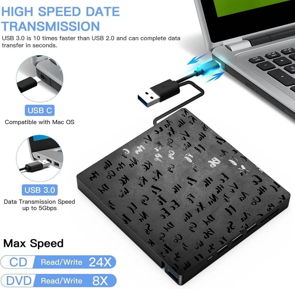 7-in-1 External CD/DVD Drive with USB 3.0 Type-C Hub - photo 2