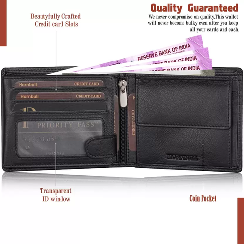 HORNBULL Men Casual Black or Blue Genuine Leather RFID Wallet - photo 2