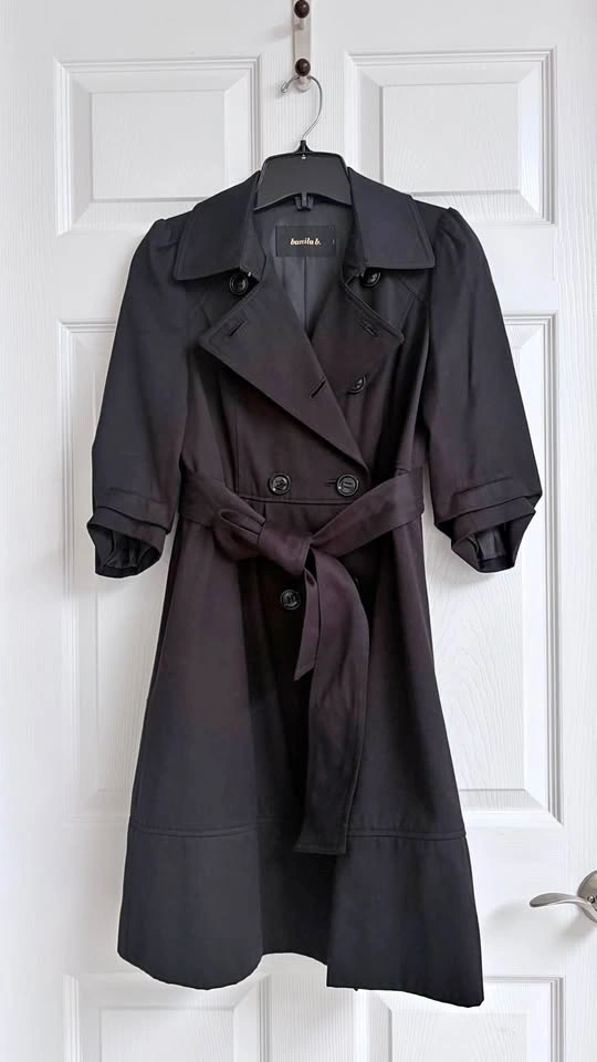 banila b. Black 3/4 Sleeve Double-Breasted Trench Coat