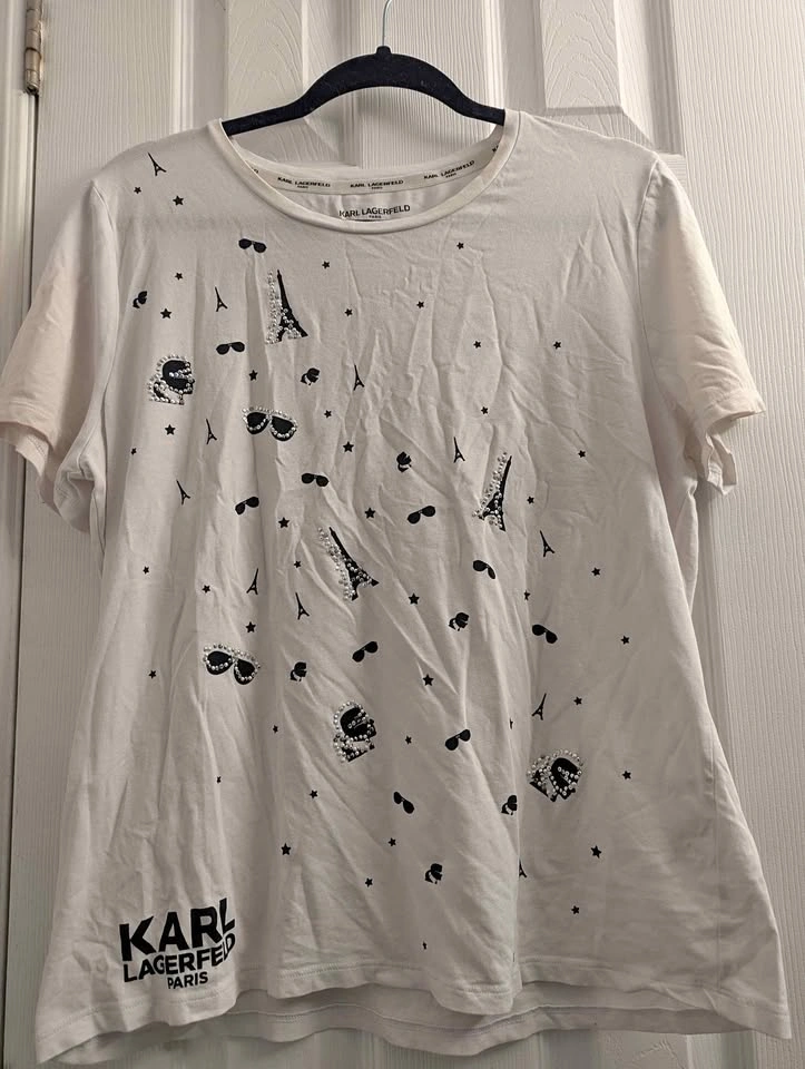 Karl Lagerfeld Paris T-Shirt – White Paris Print, Size L