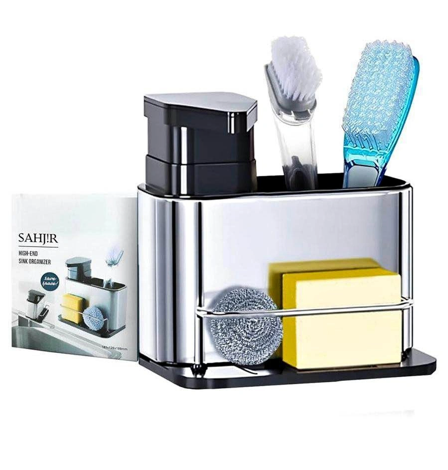 SAHJIR Sink Organizer Caddy w/ Soap Dispenser Sponge Holder