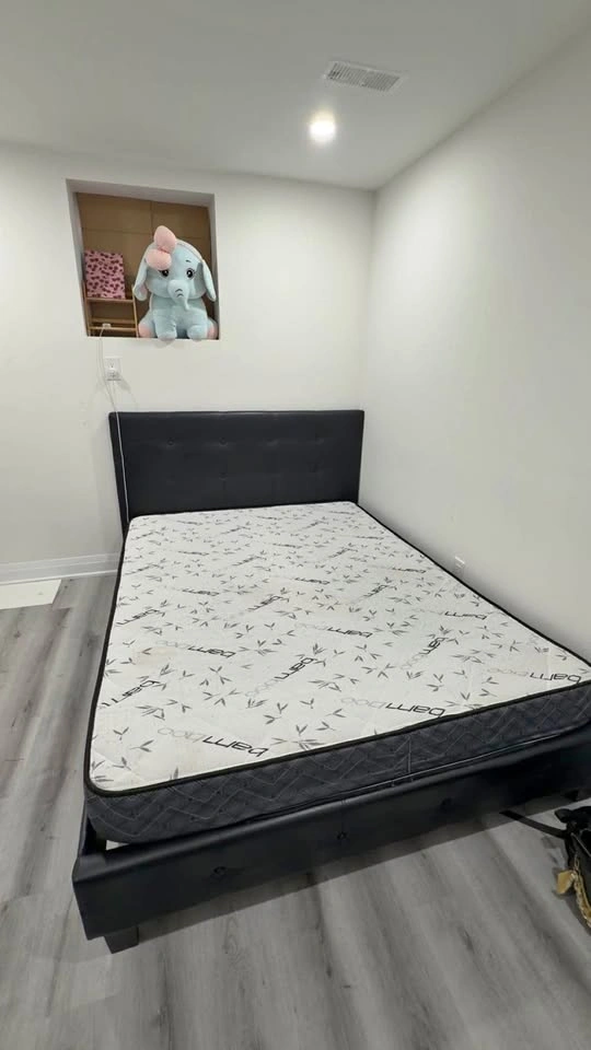 Queen Size Black Faux Leather Bed Frame and Mattress