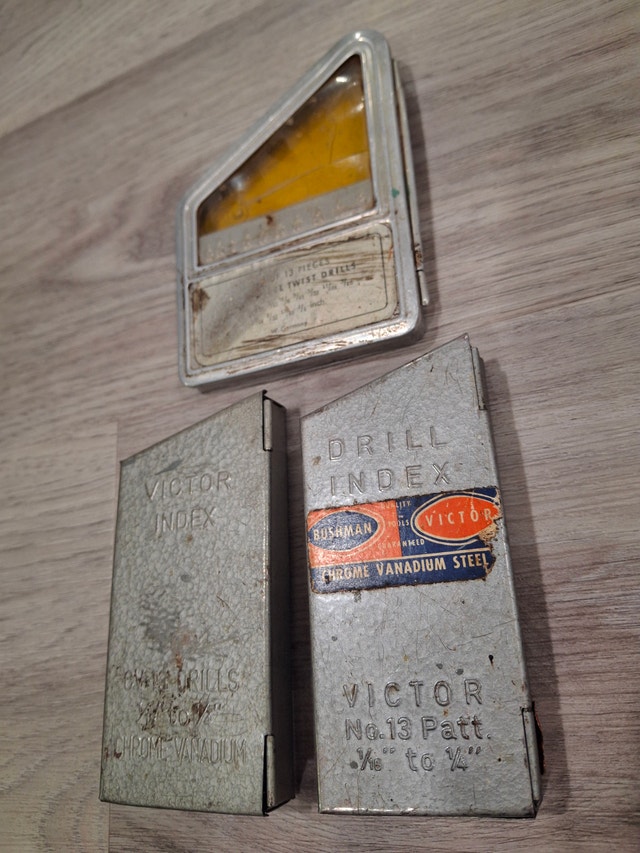 Vintage Victor and Bushman Metal Drill Index Cases