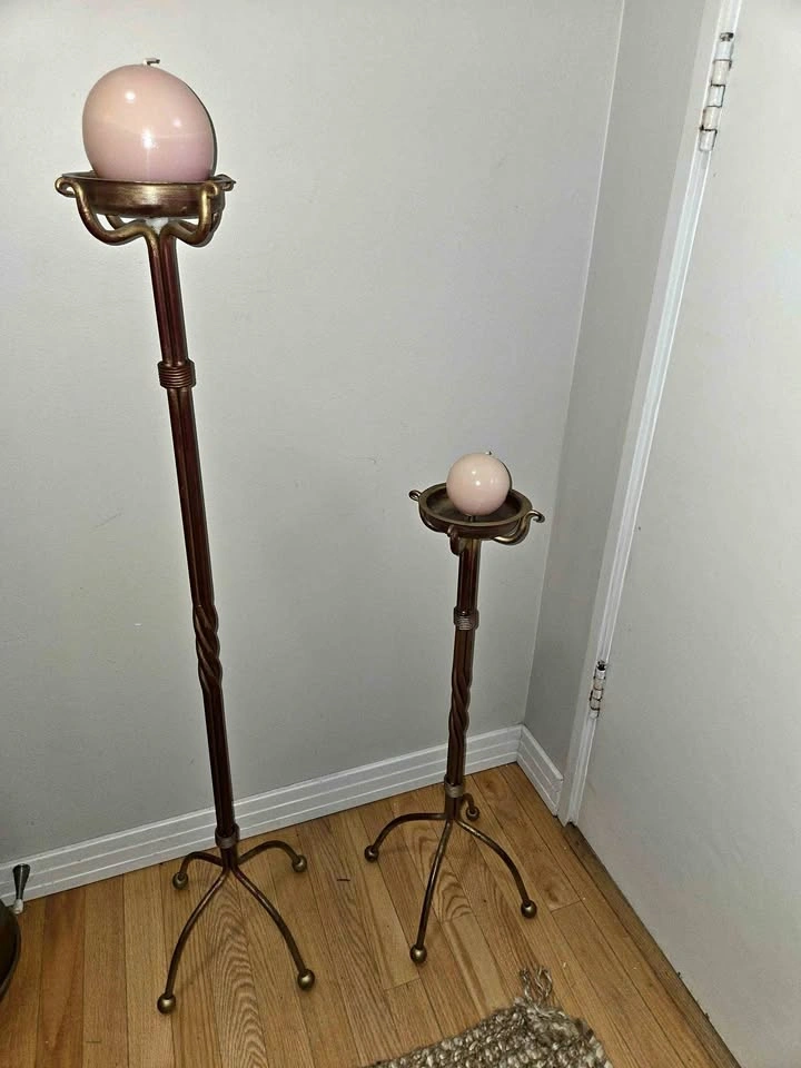 Pair of Vintage Tuscan Style Metal Floor Candle Holders