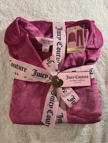 Juicy Couture Pink Velour 2pc Pajama Set L Rhinestone Logo