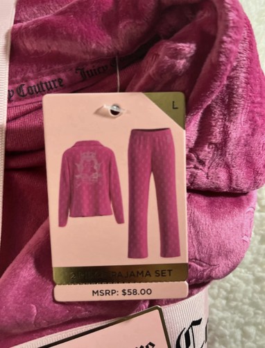 Juicy Couture Pink Velour 2pc Pajama Set L Rhinestone Logo - photo 3